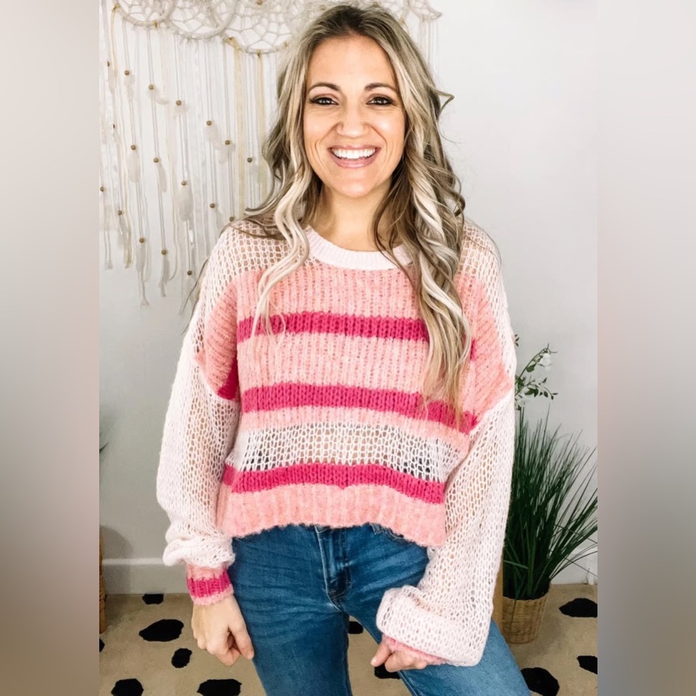 Kimchi Blue Pink and White Striped Sweater